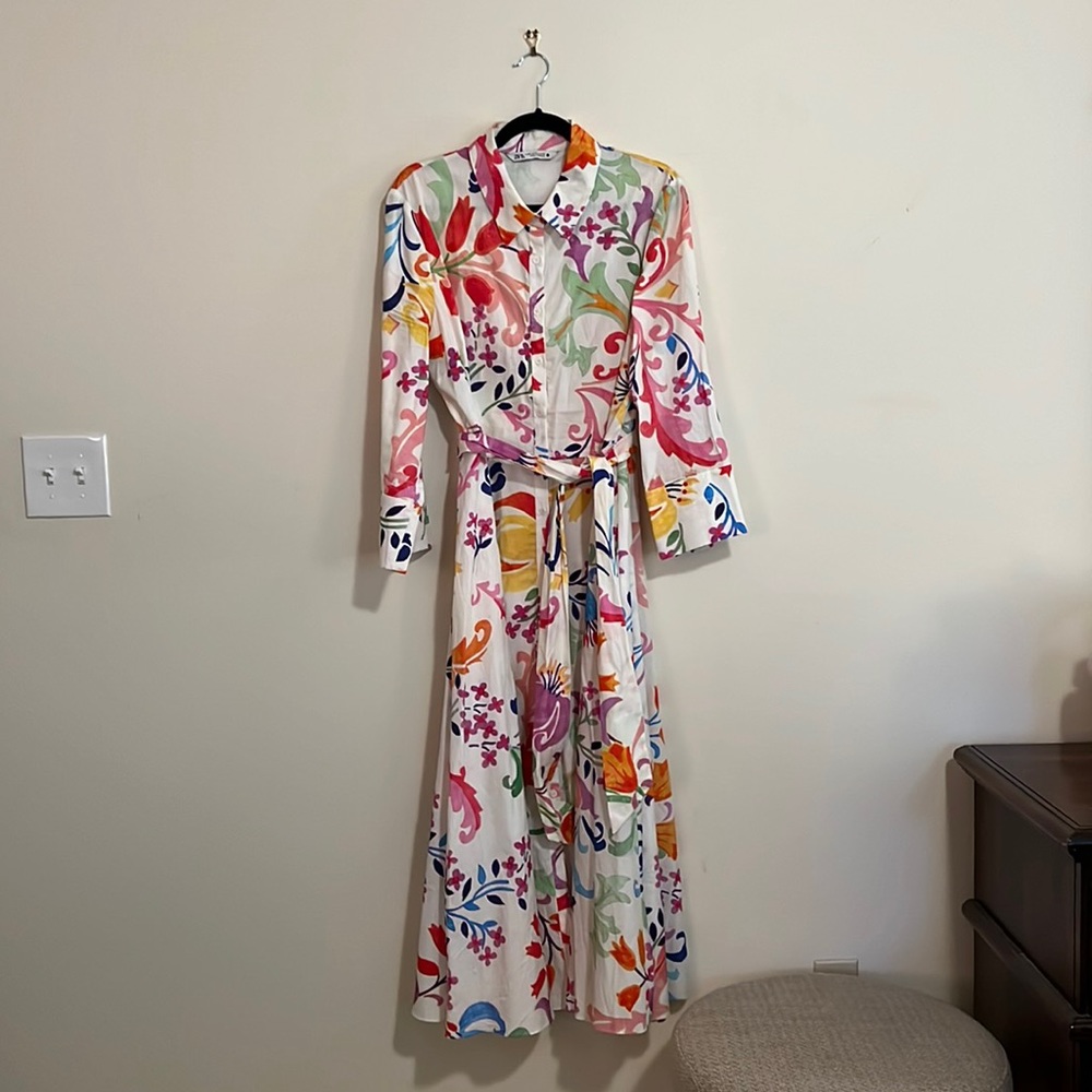 ZARA button down shirt dress with removable tie